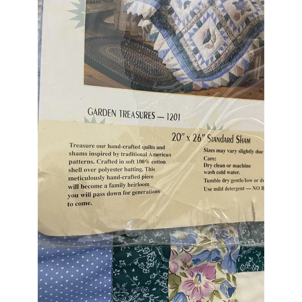 Nostalgia Home Pillow Sham Quilted Floral Patchwork Garden Treasures 20x26‎ NOS